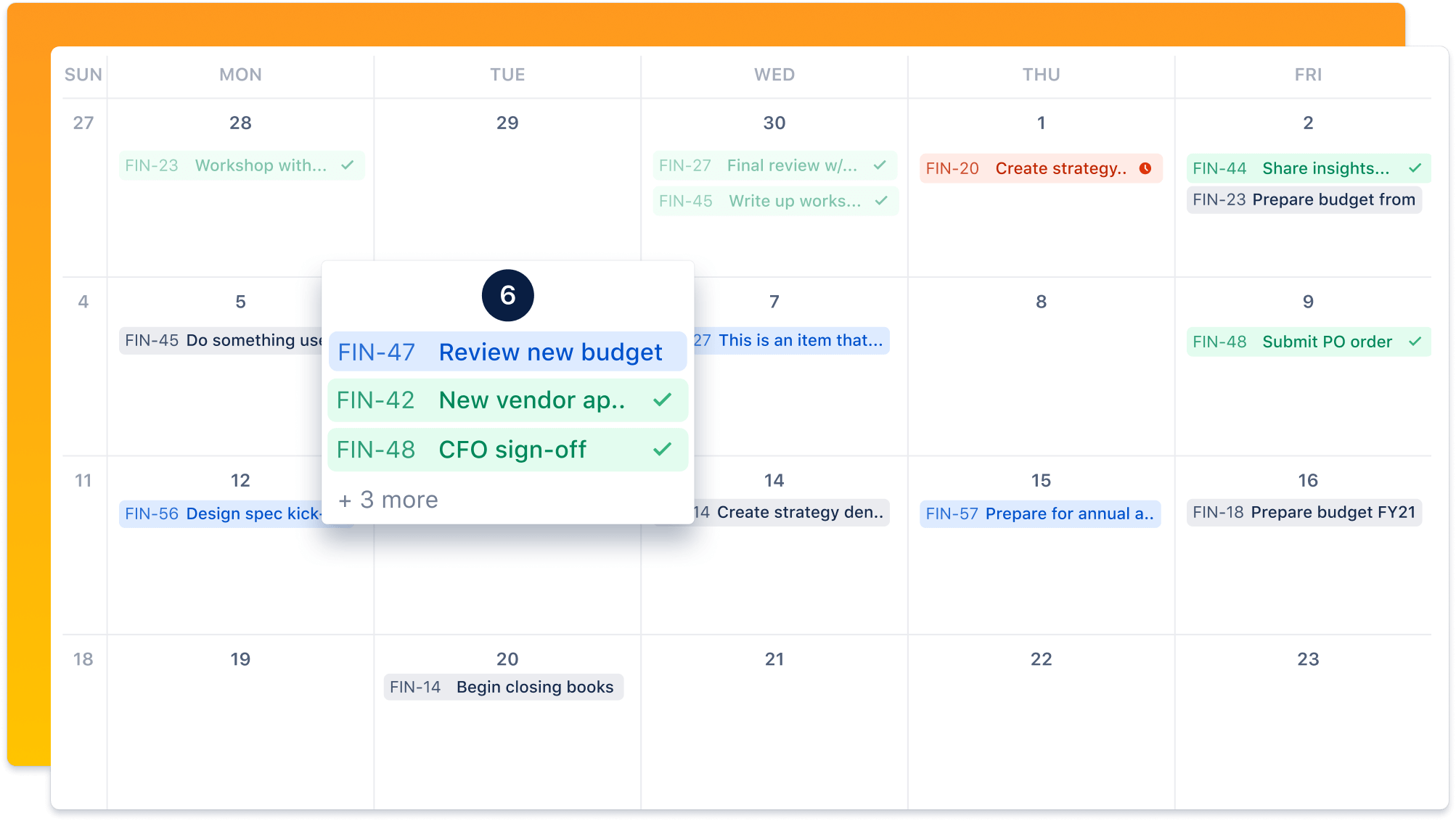 Capture d'écran du calendrier